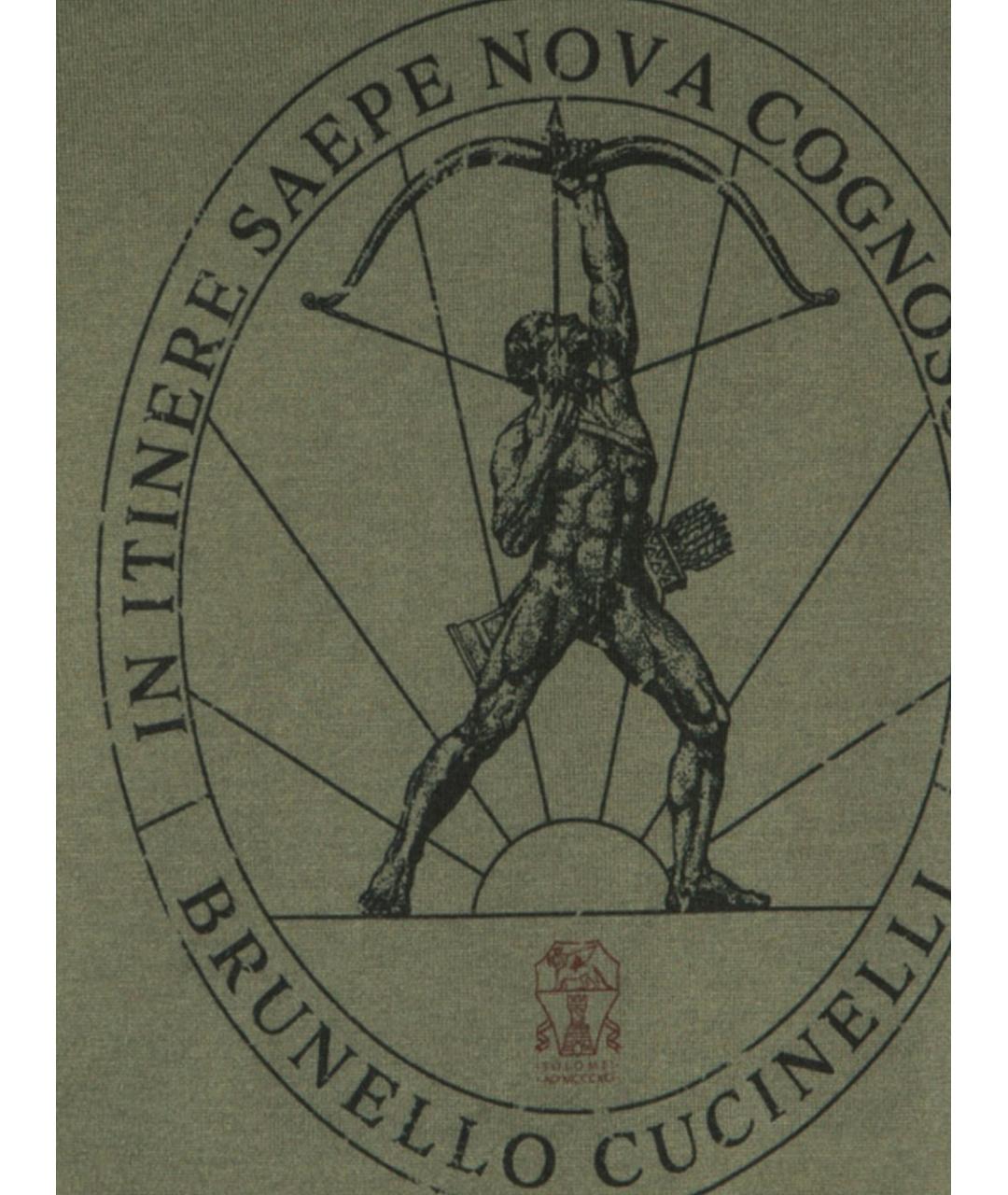 BRUNELLO CUCINELLI Хаки хлопковая футболка, фото 2