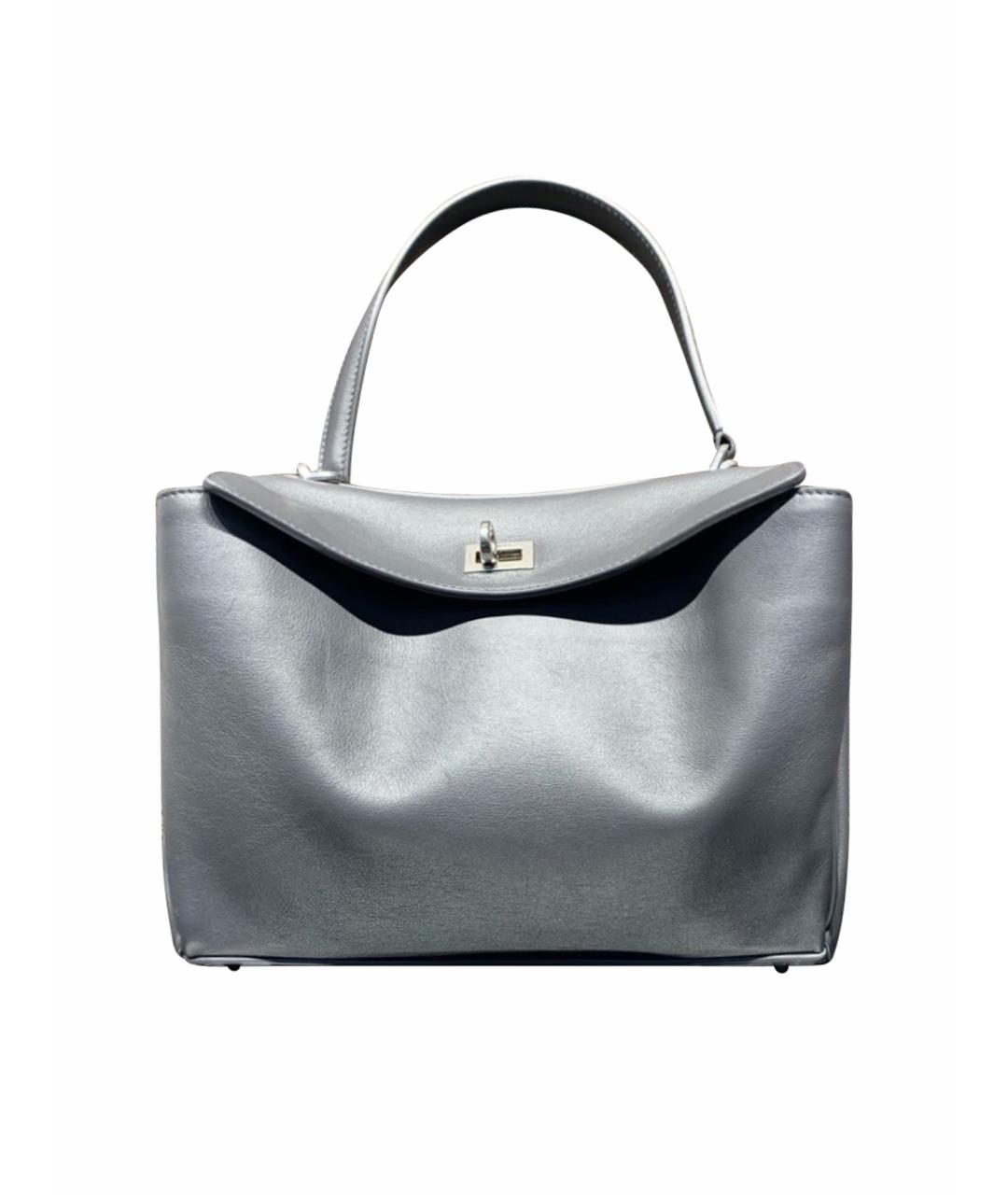 BALENCIAGA Серебряная кожаная сумка с короткими ручками, фото 1