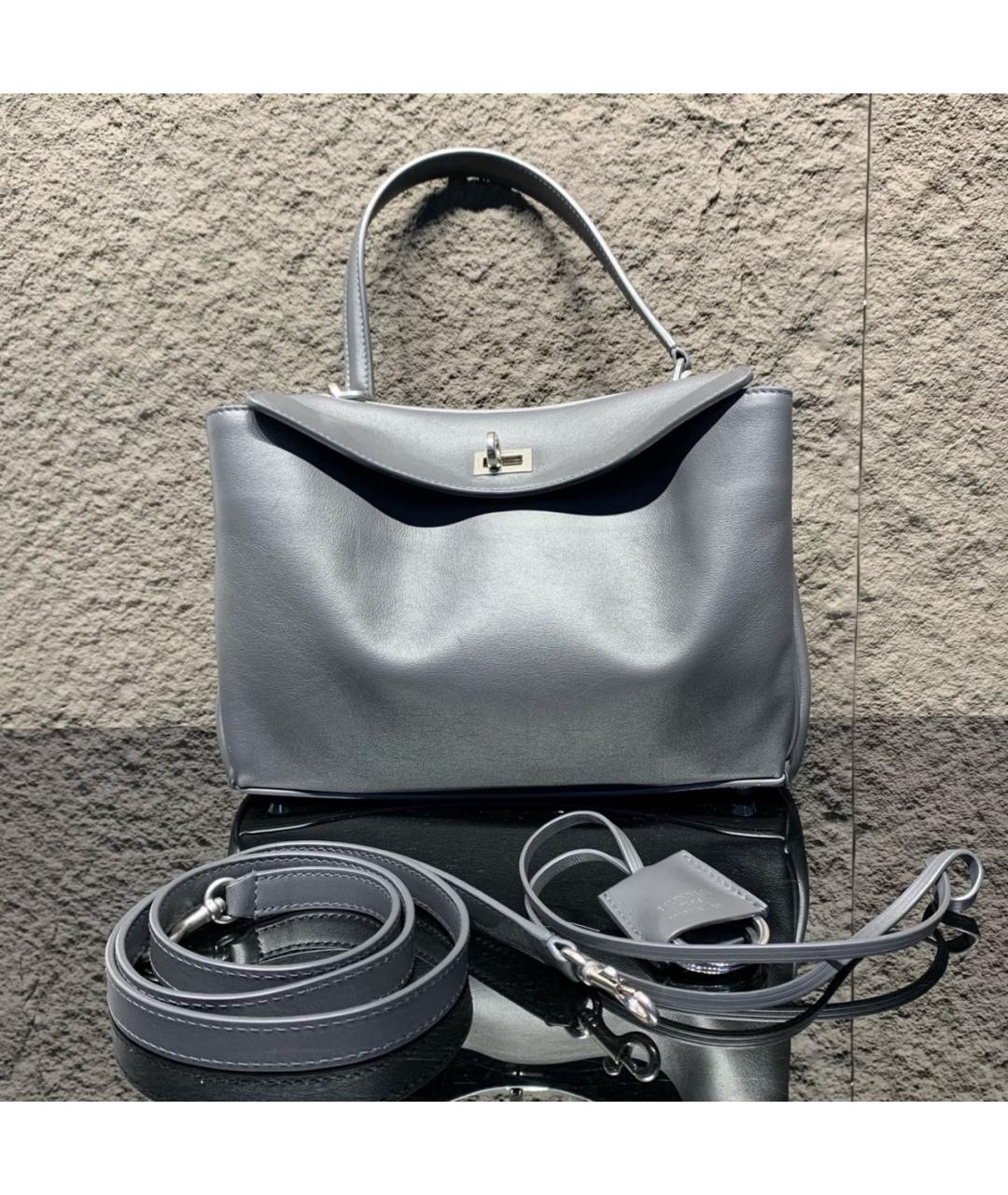 BALENCIAGA Серебряная кожаная сумка с короткими ручками, фото 4