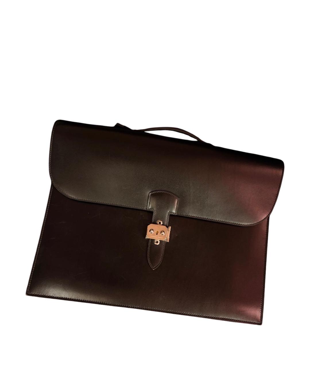HERMES Черный кожаный портфель, фото 1