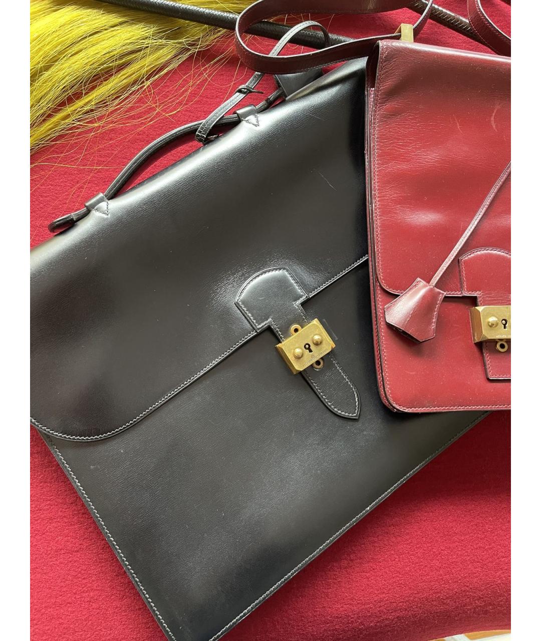 HERMES Черный кожаный портфель, фото 2
