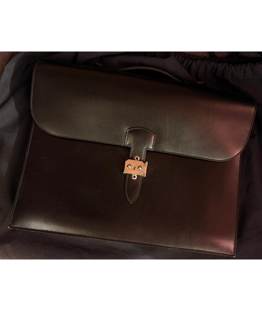 HERMES Черный кожаный портфель, фото 9