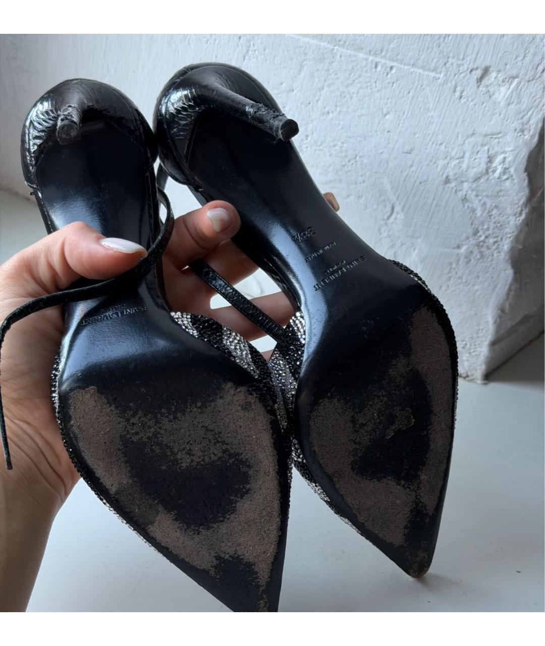 SAINT LAURENT Черные кожаные босоножки, фото 4