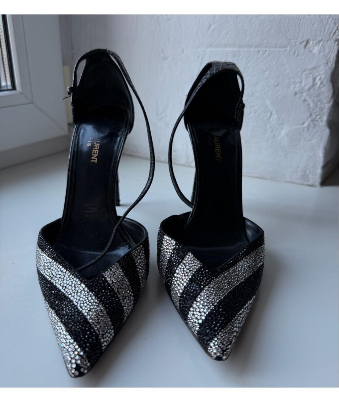 SAINT LAURENT Черные кожаные босоножки, фото 2