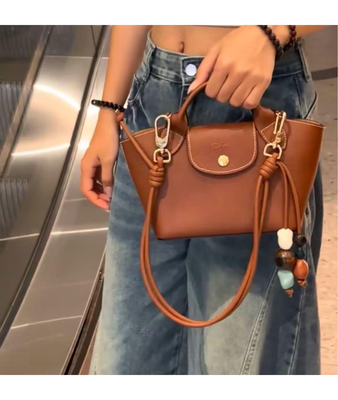 LONGCHAMP Черная кожаная сумка с короткими ручками, фото 8