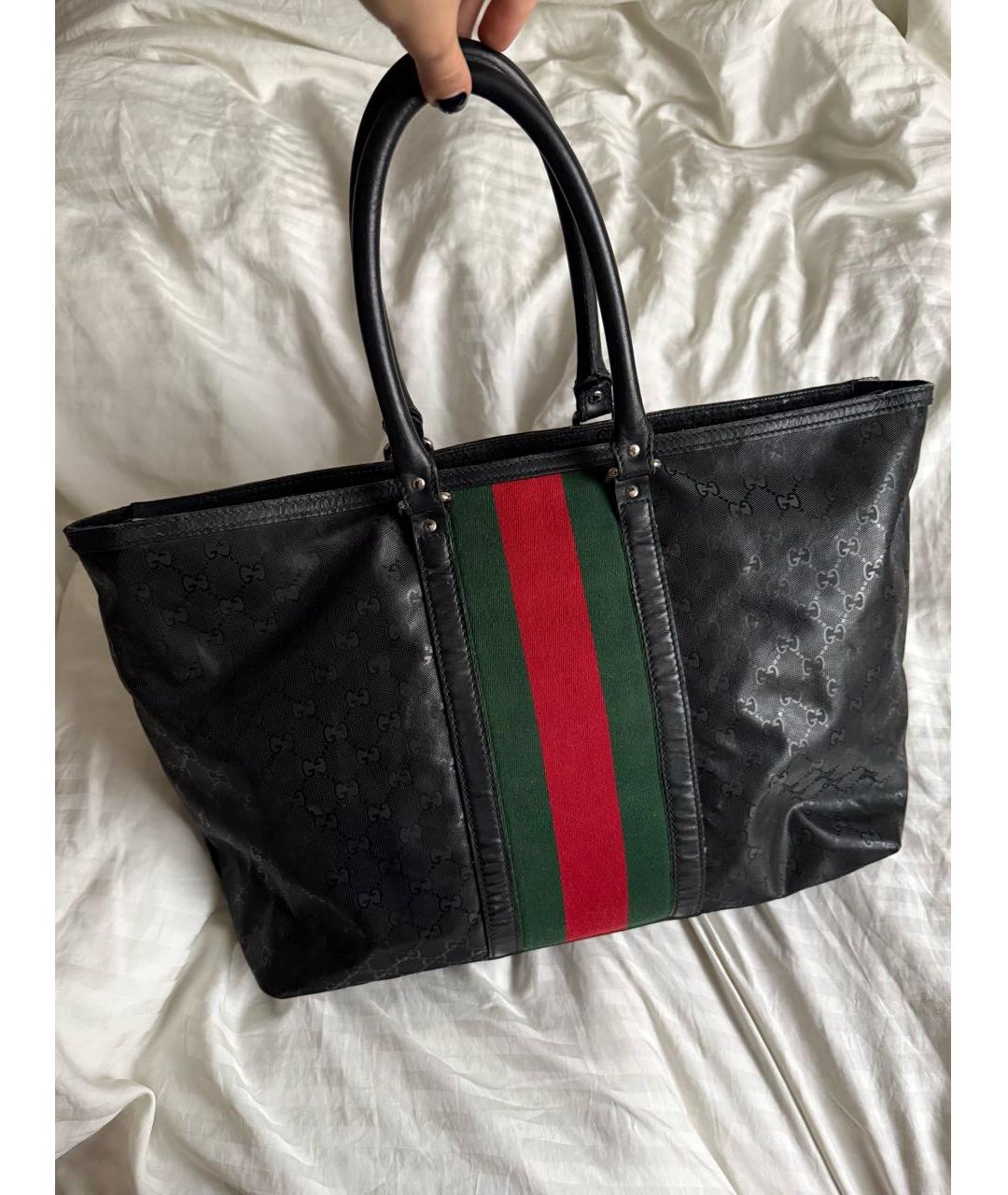 GUCCI Черная кожаная сумка тоут, фото 2