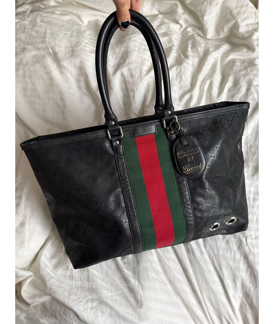 GUCCI Черная кожаная сумка тоут, фото 9
