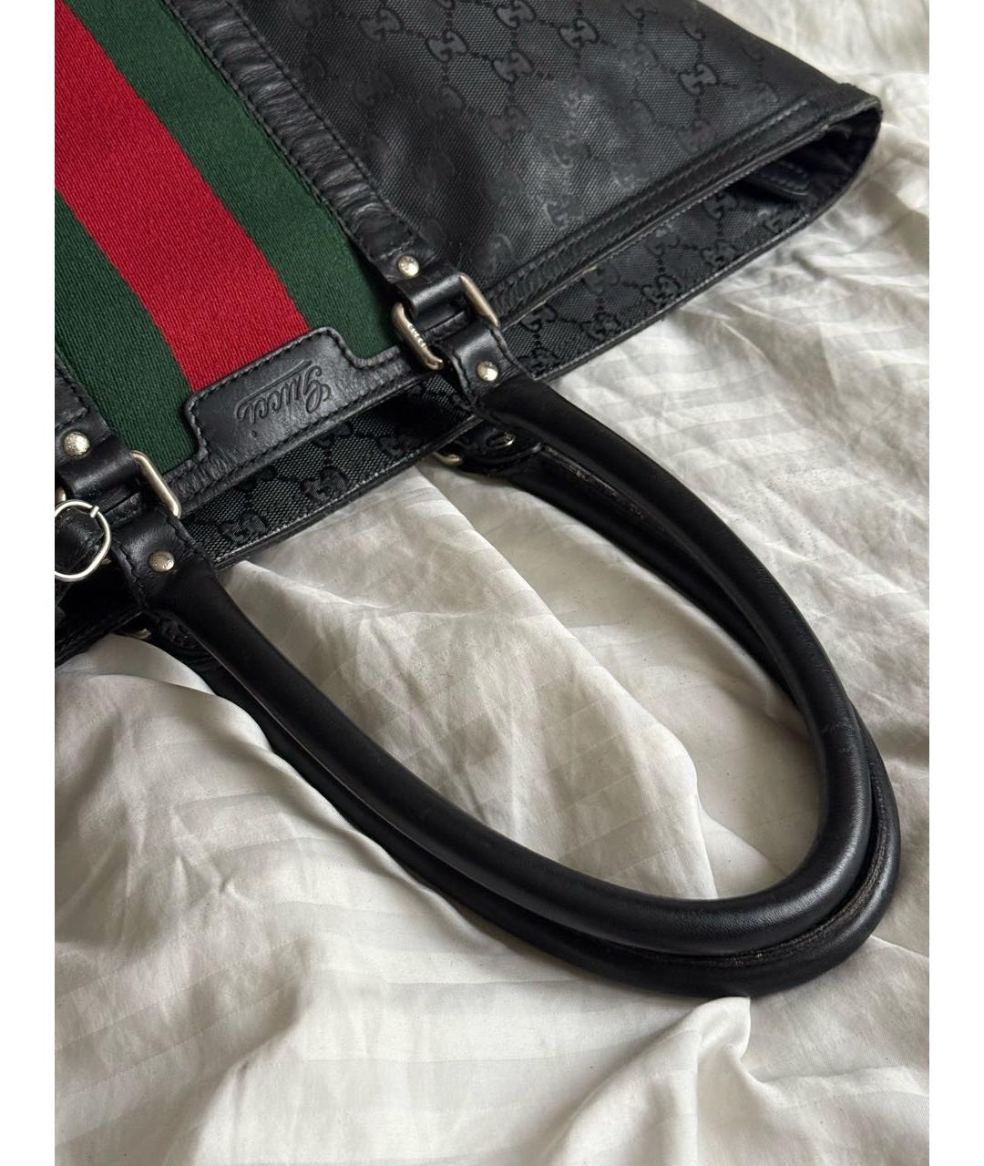GUCCI Черная кожаная сумка тоут, фото 5