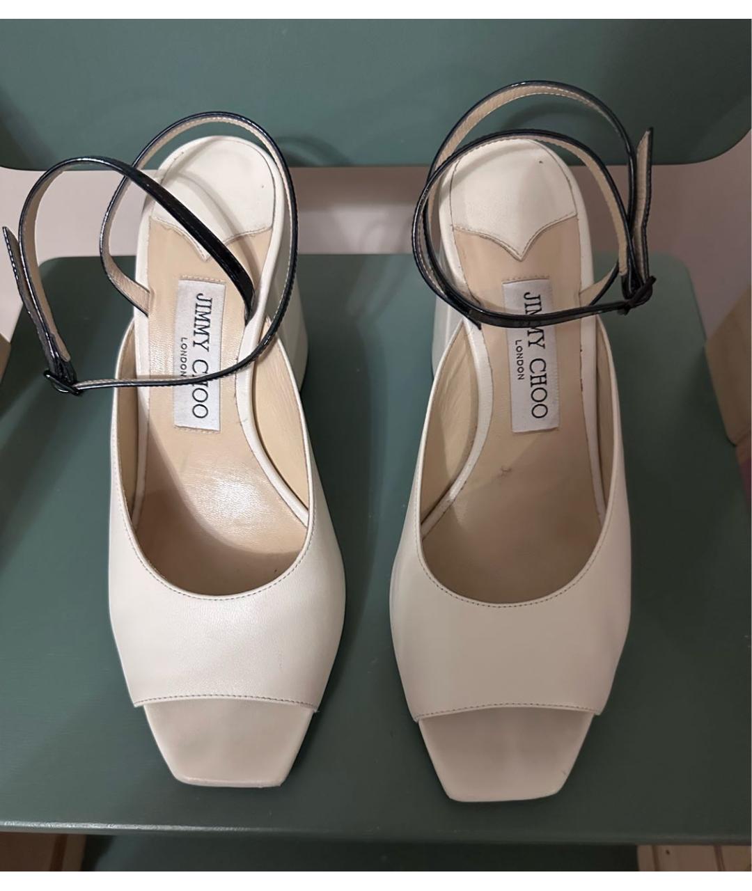 JIMMY CHOO Белые кожаные босоножки, фото 2