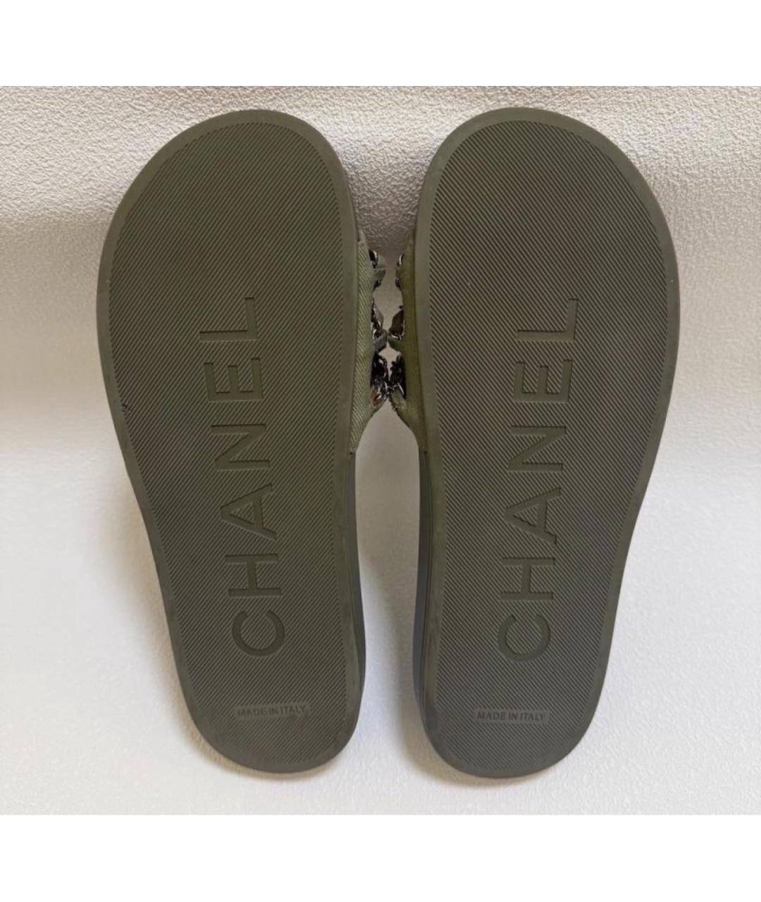 CHANEL Хаки шлепанцы, фото 3