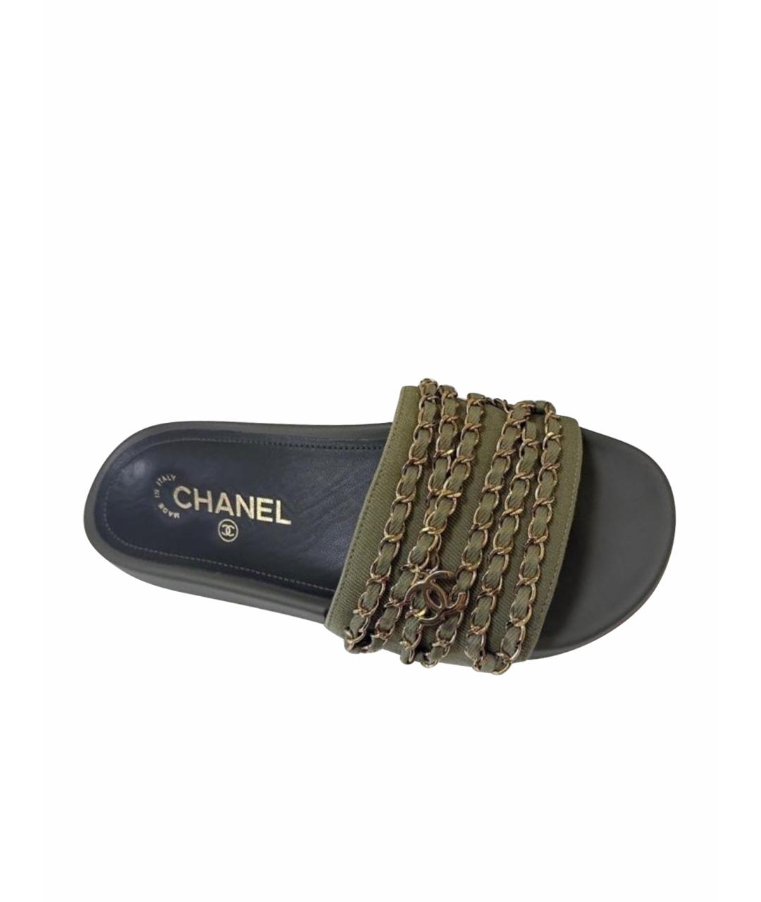 CHANEL Хаки шлепанцы, фото 1