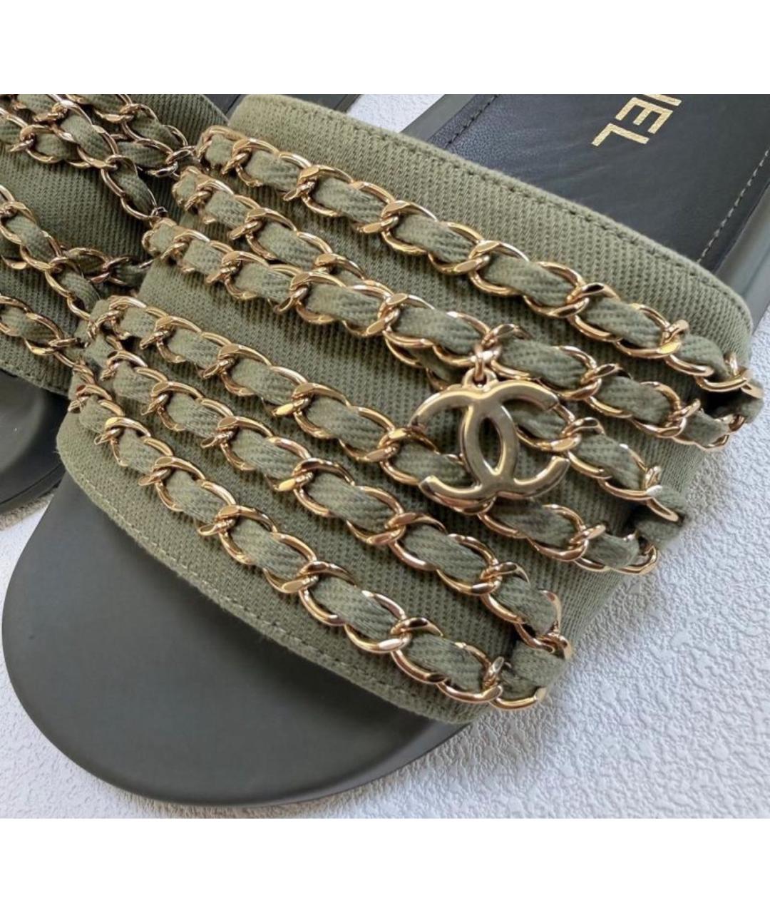 CHANEL Хаки шлепанцы, фото 5