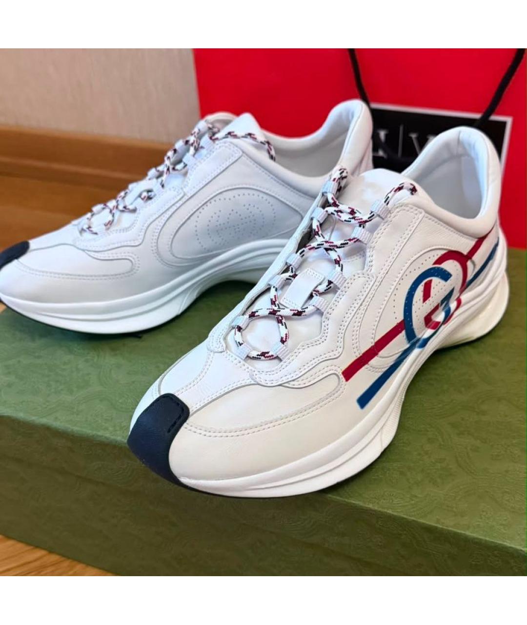 GUCCI Бежевые кожаные высокие кроссовки / кеды, фото 3