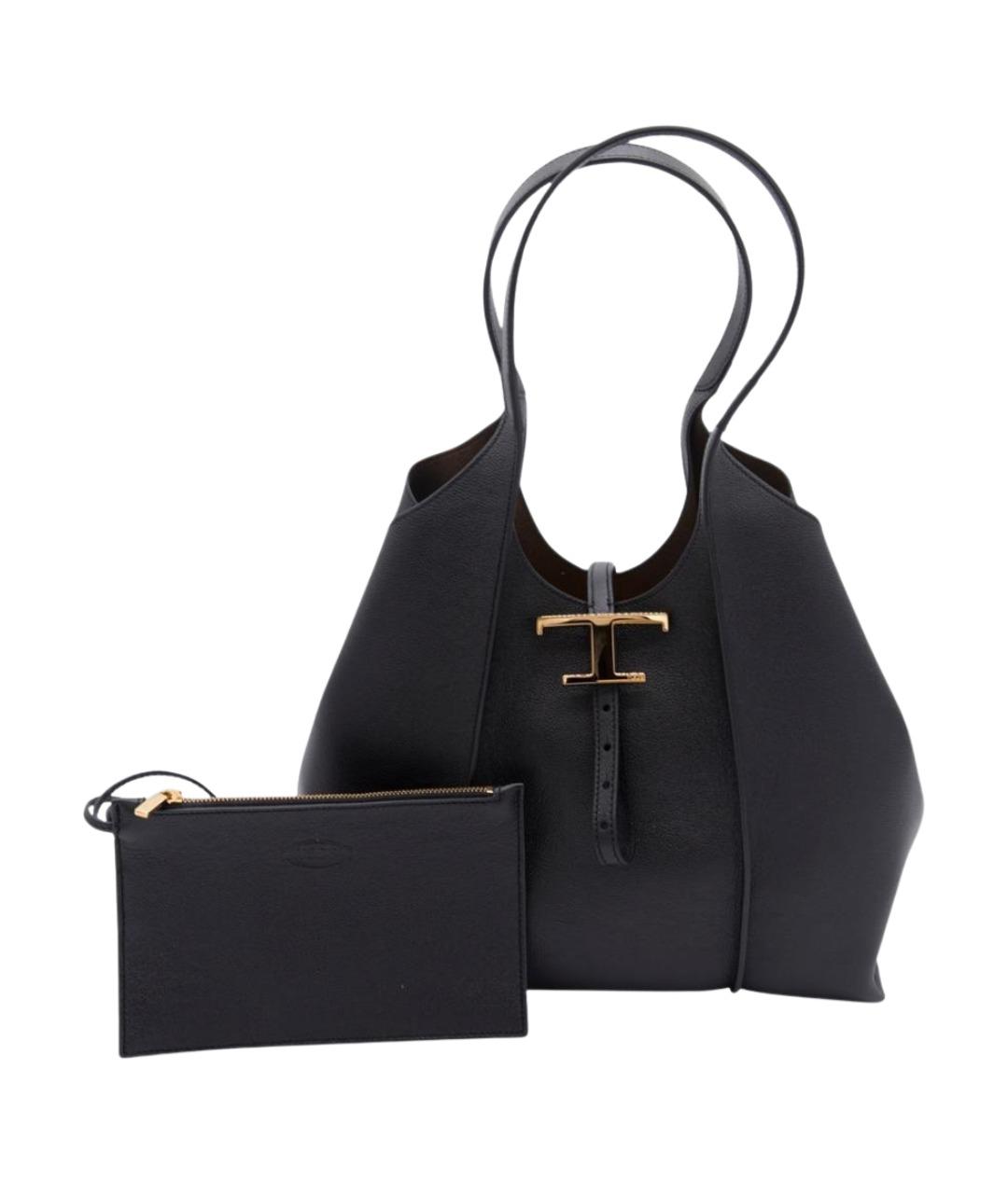 TOD'S Черная кожаная сумка тоут, фото 1