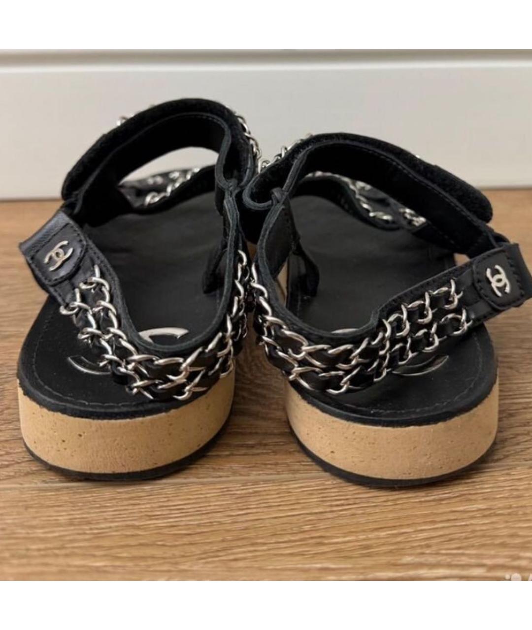 CHANEL Черные кожаные сандалии, фото 5