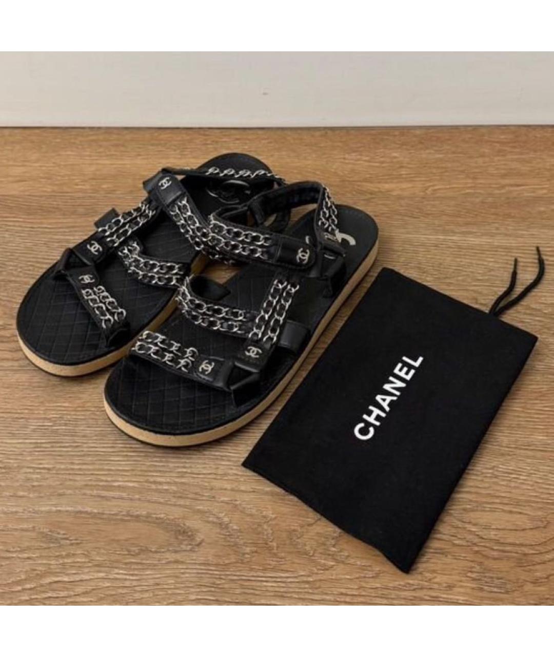 CHANEL Черные кожаные сандалии, фото 3