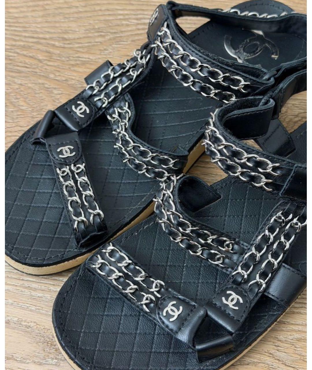 CHANEL Черные кожаные сандалии, фото 4