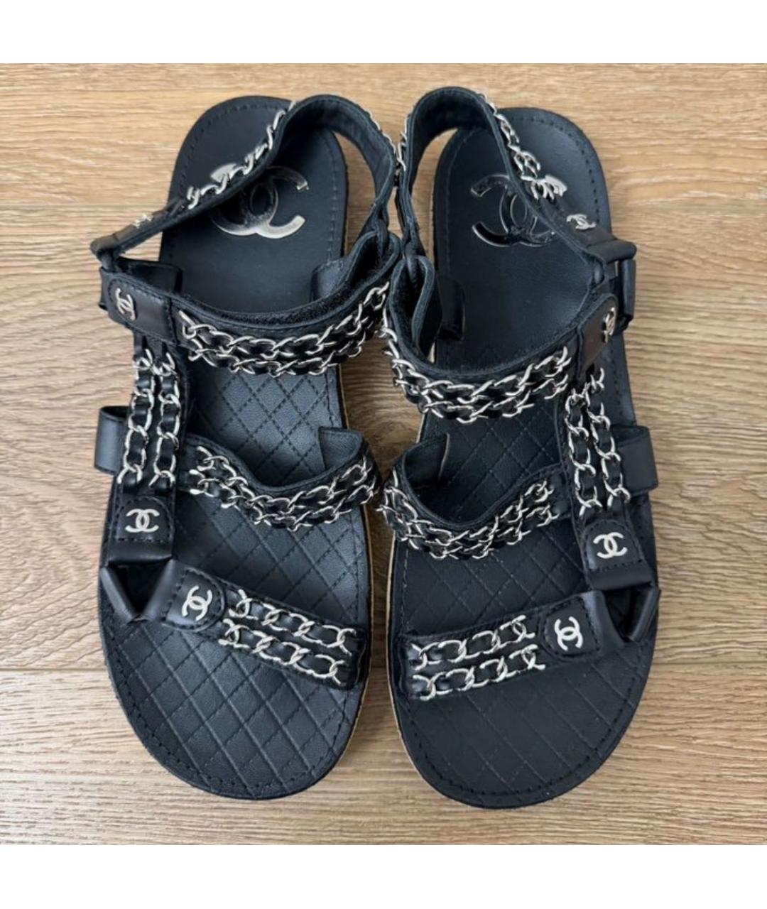 CHANEL Черные кожаные сандалии, фото 8