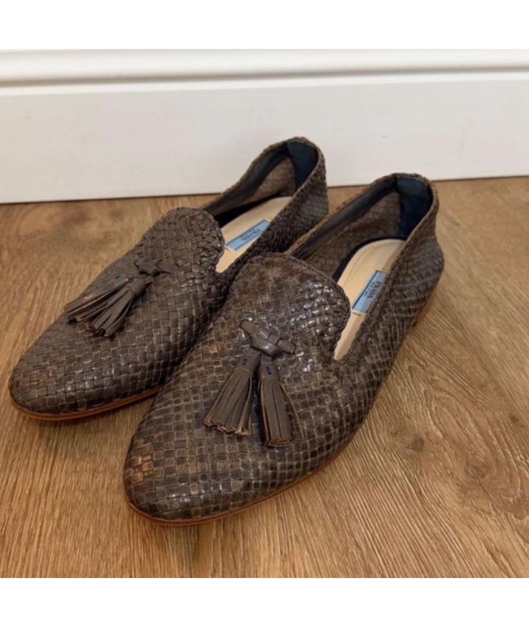 PRADA Коричневые кожаные мокасины, фото 8