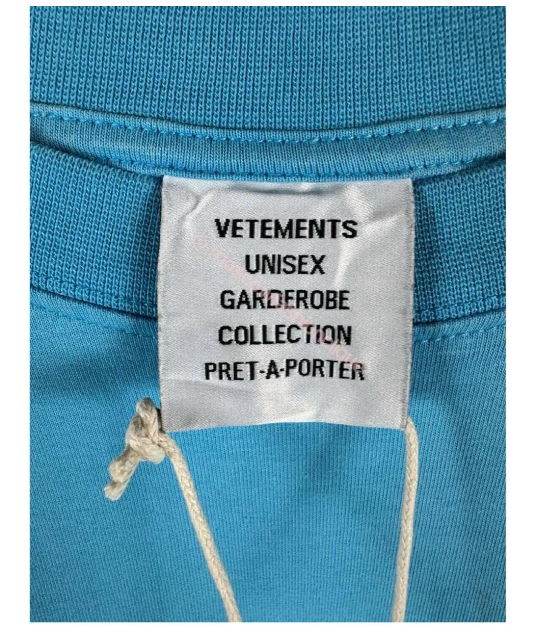 VETEMENTS Бирюзовая хлопковая футболка, фото 7