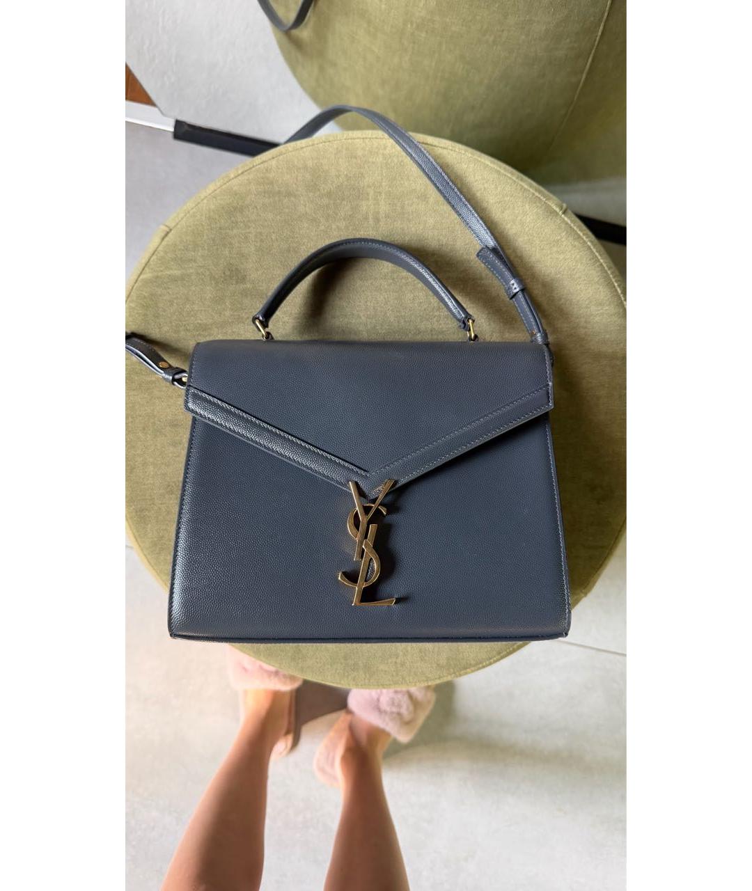 SAINT LAURENT Антрацитовая кожаная сумка с короткими ручками, фото 2