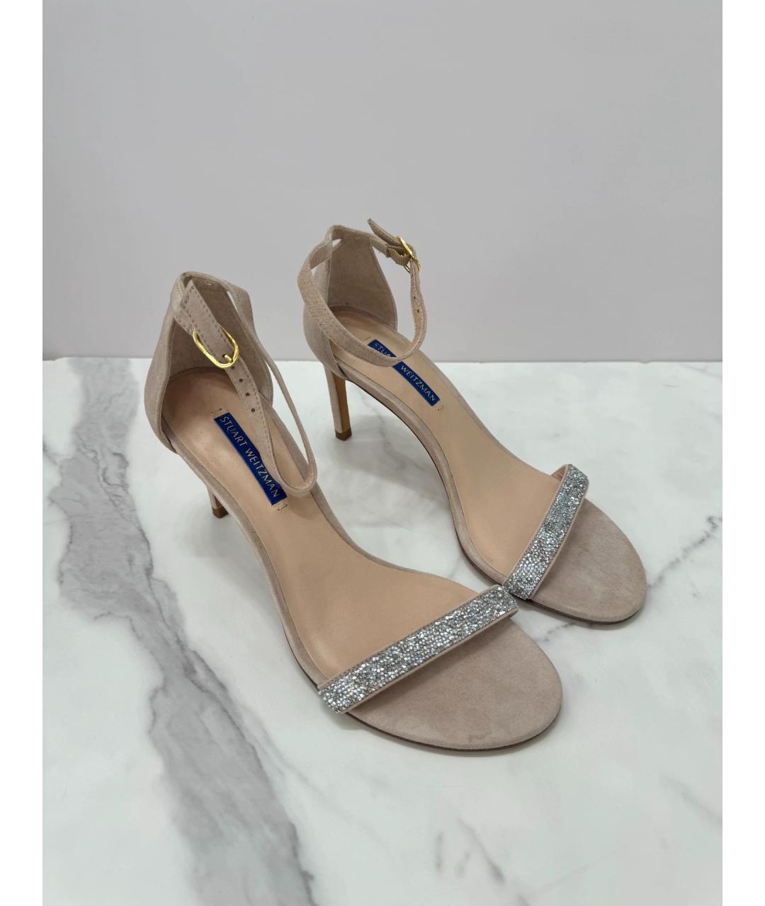 STUART WEITZMAN Бежевые замшевые босоножки, фото 4