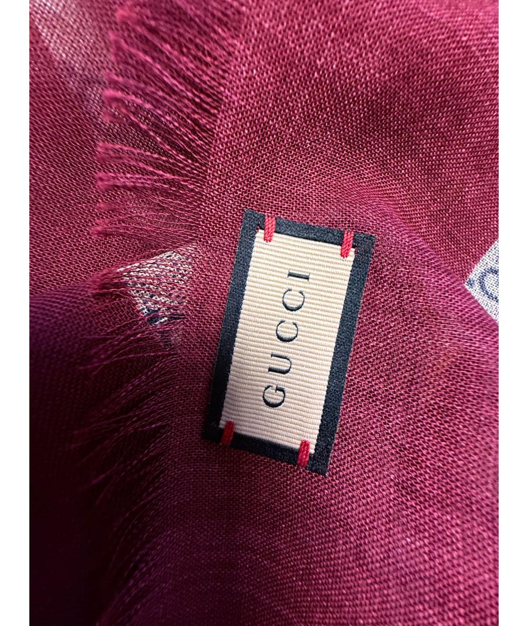 GUCCI Бордовый шерстяной платок, фото 5