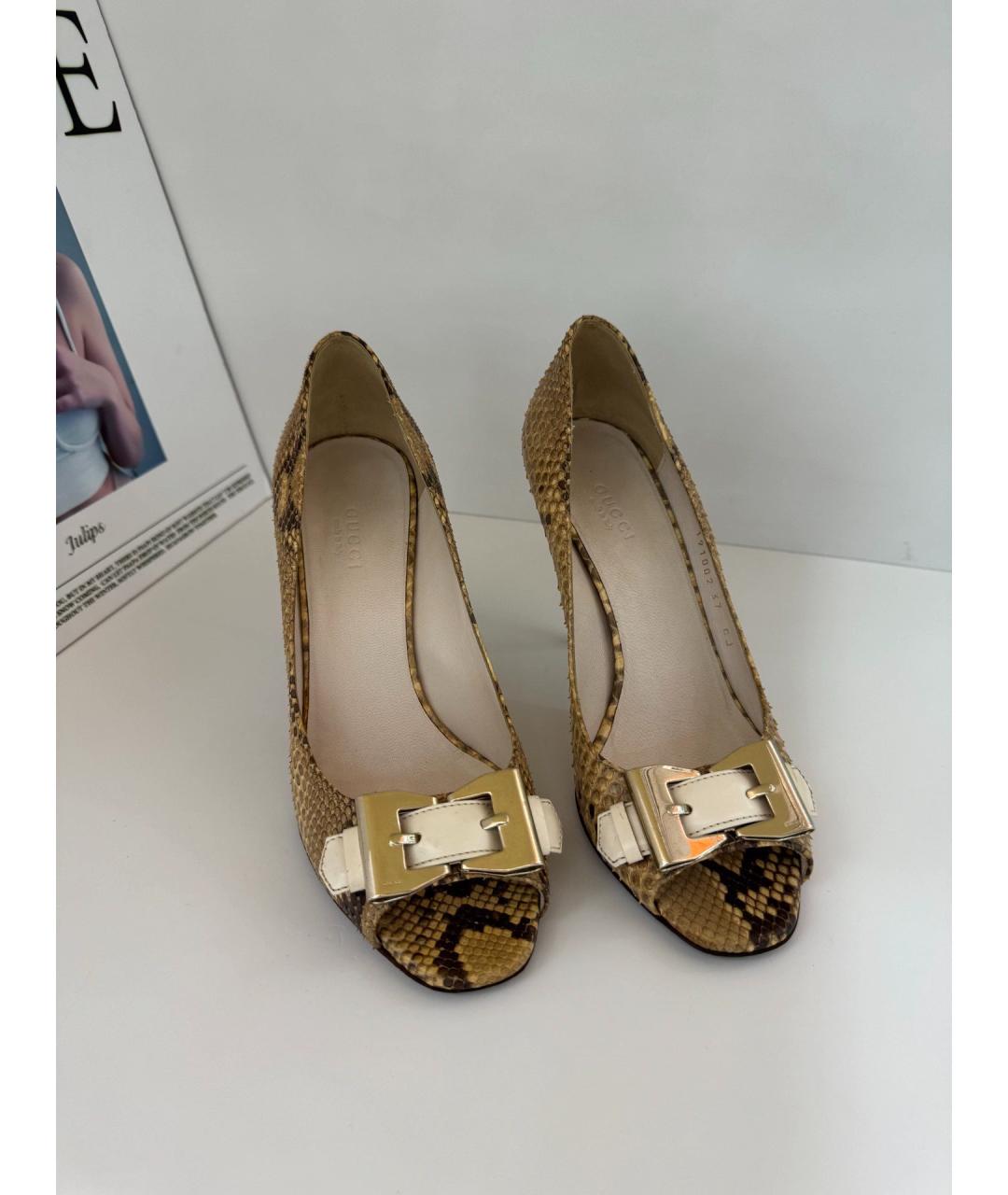 GUCCI Коричневые кожаные свадебные туфли на высоком каблуке, фото 3