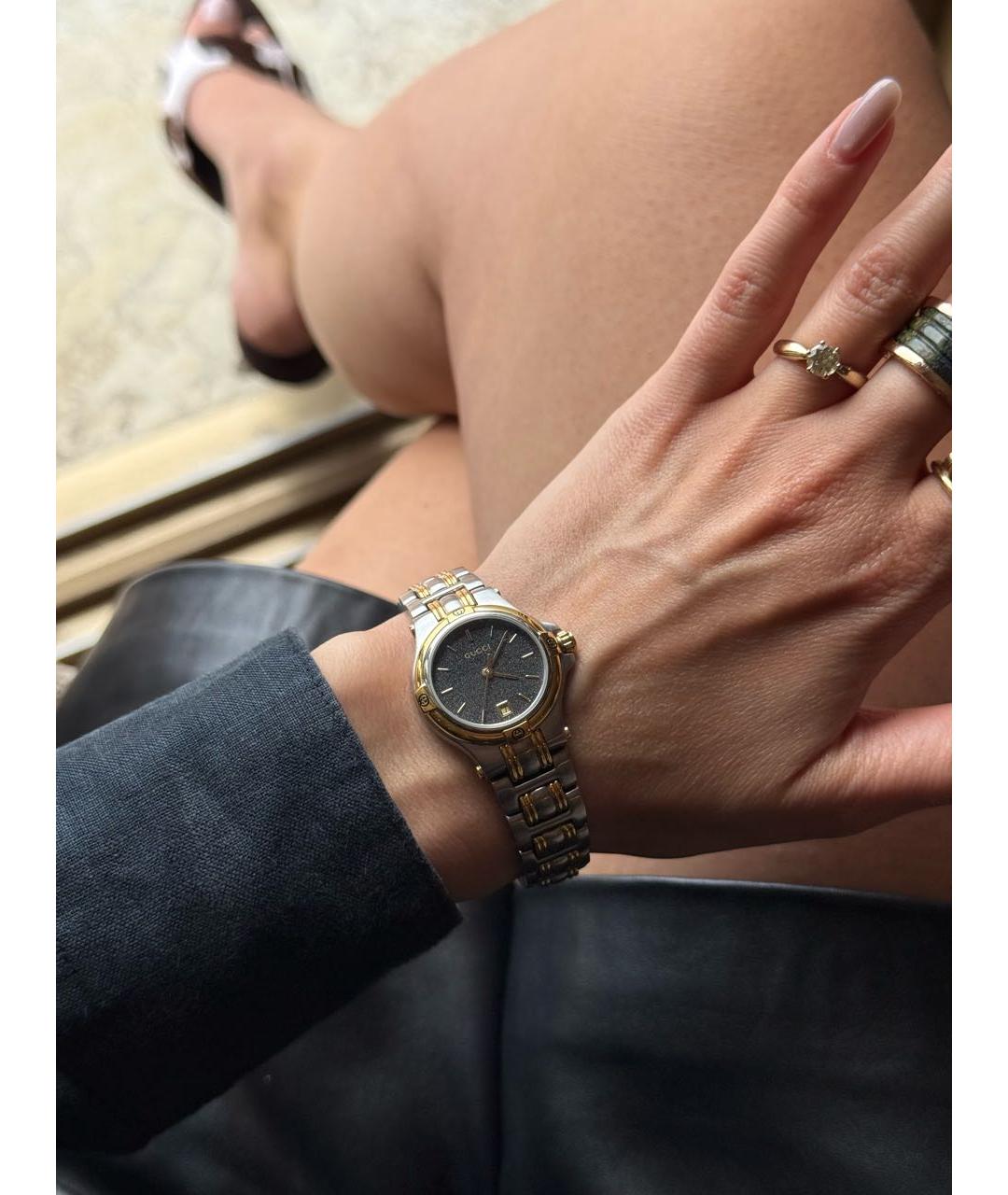 GUCCI Черные позолоченные часы, фото 4