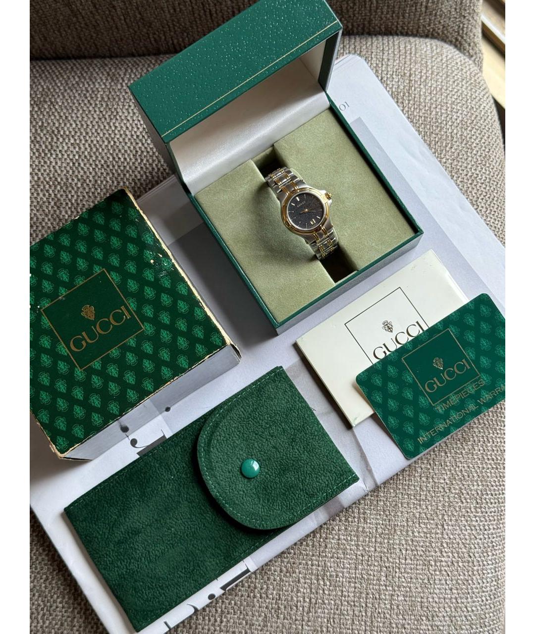 GUCCI Черные позолоченные часы, фото 6