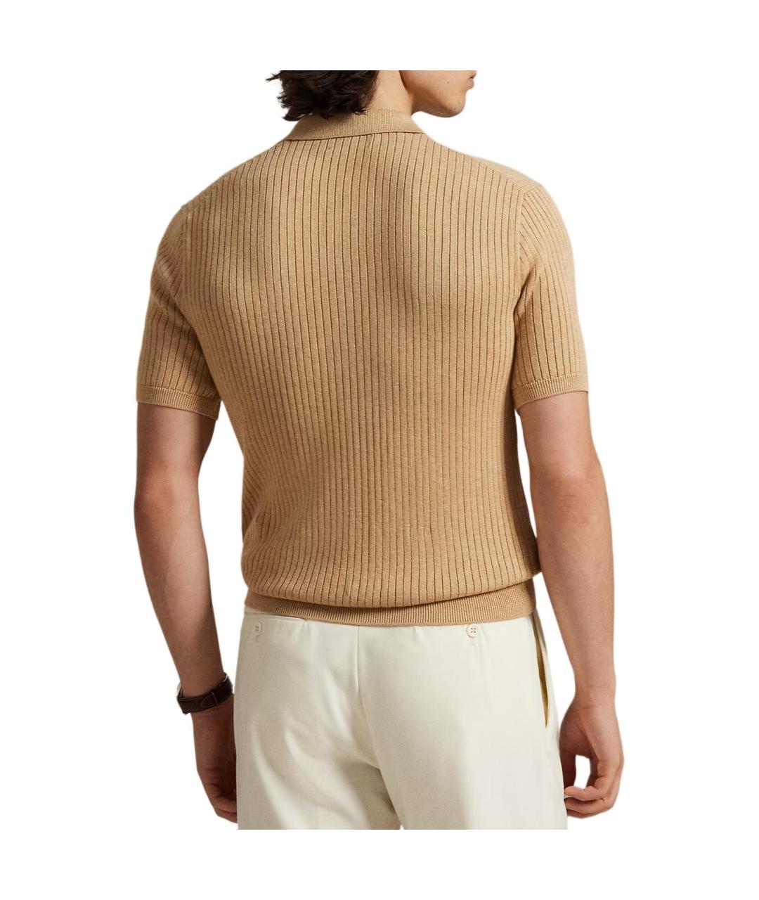 POLO RALPH LAUREN Бежевое хлопковое поло с коротким рукавом, фото 3
