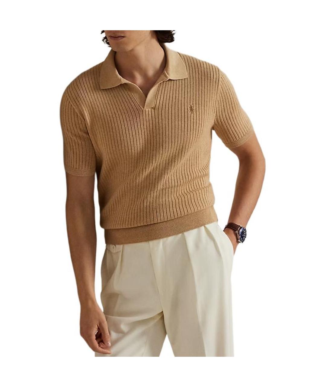 POLO RALPH LAUREN Бежевое хлопковое поло с коротким рукавом, фото 2