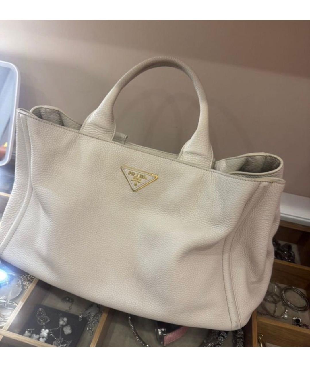 PRADA Белая кожаная сумка тоут, фото 8