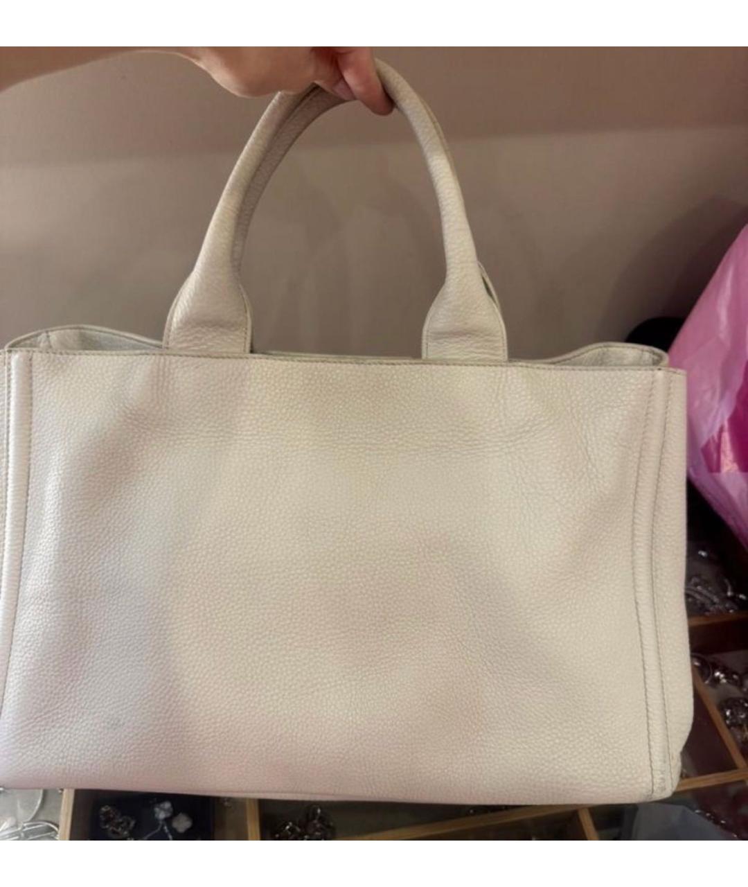 PRADA Белая кожаная сумка тоут, фото 2