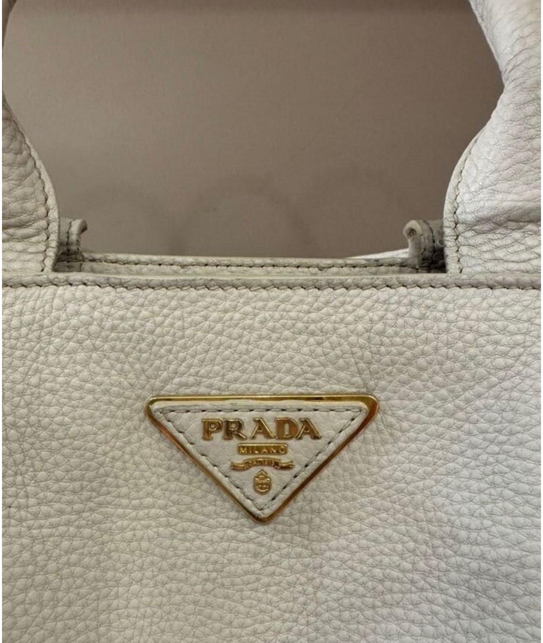 PRADA Белая кожаная сумка тоут, фото 7