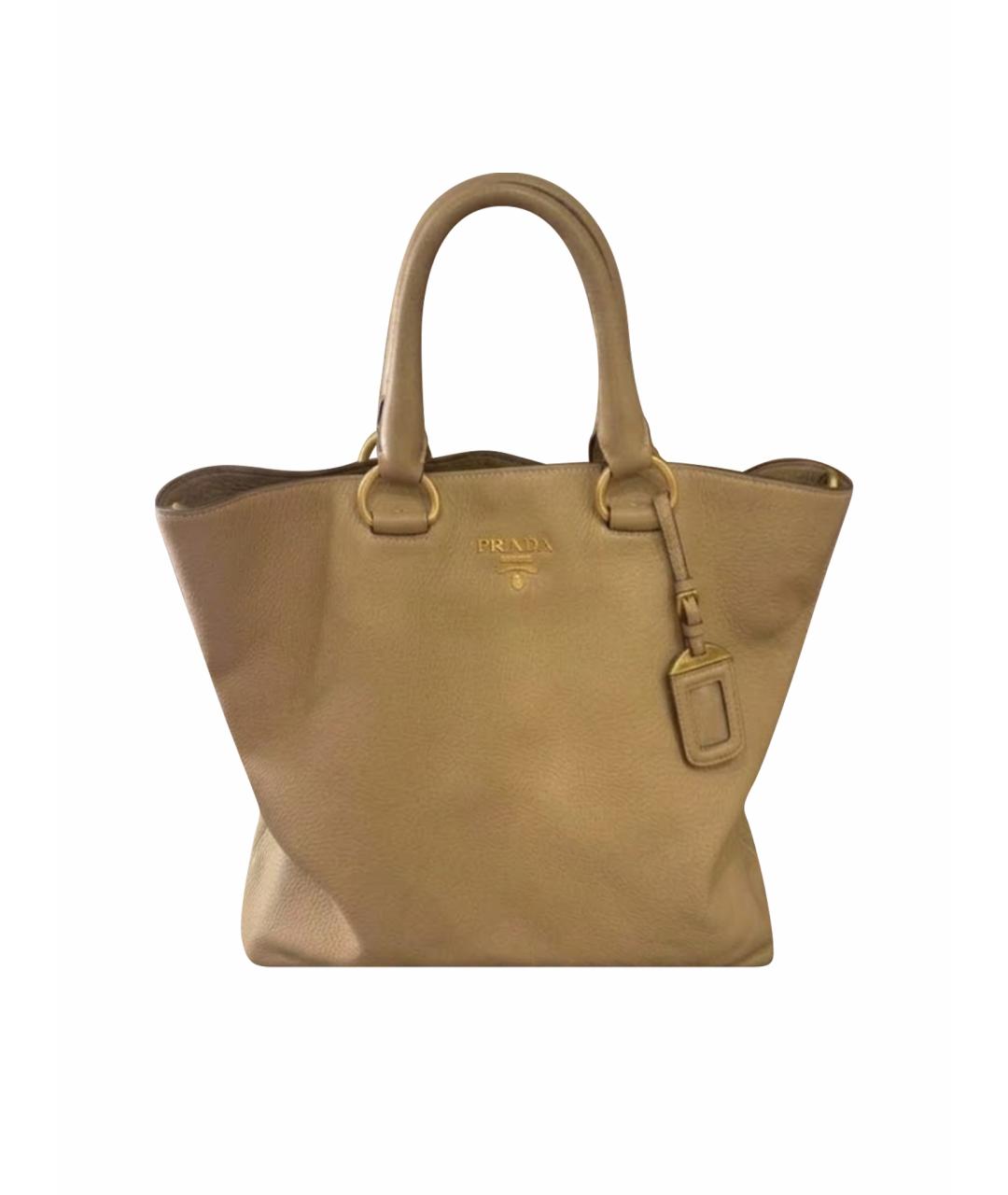 PRADA Бежевая кожаная сумка тоут, фото 1