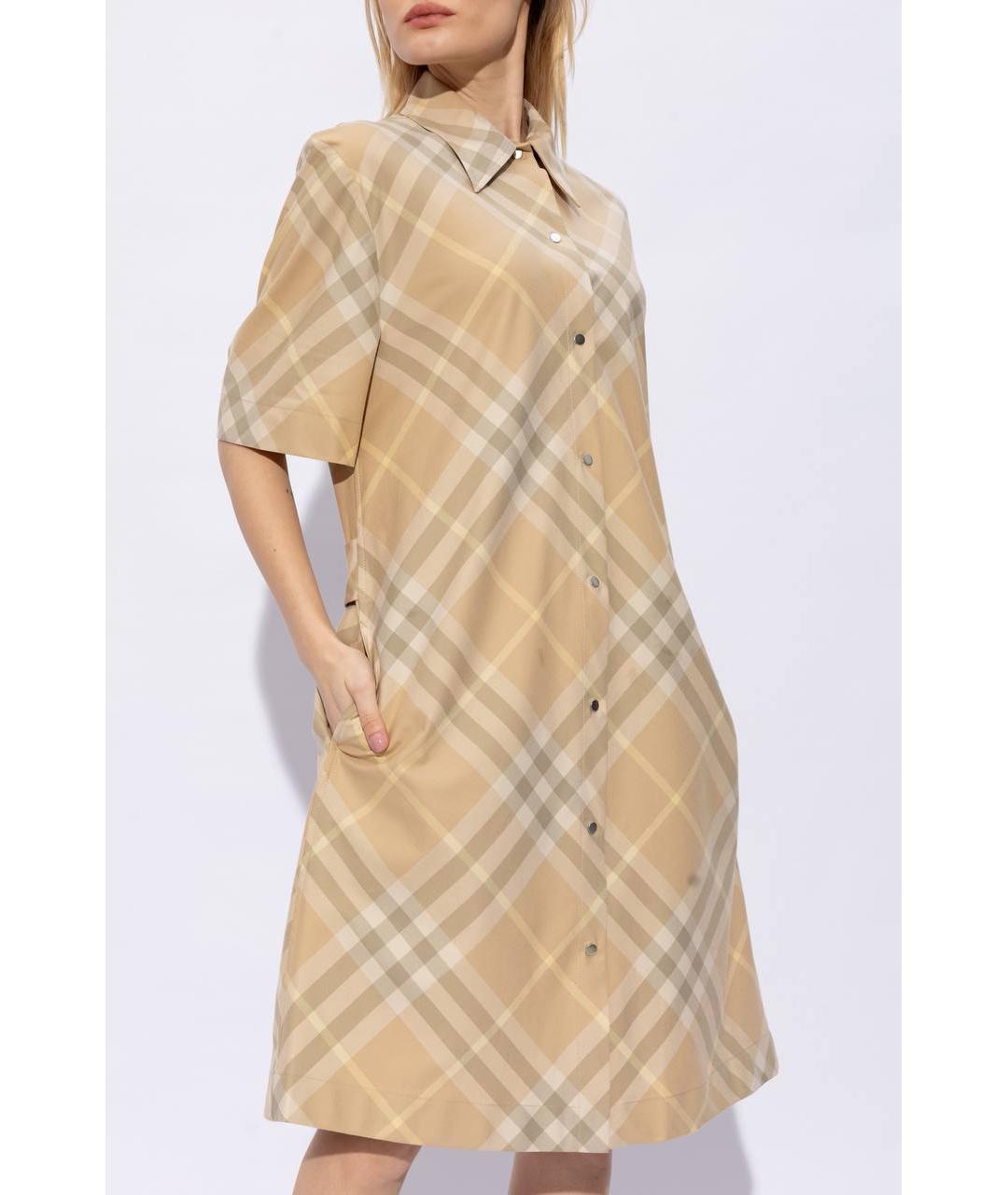 BURBERRY Бежевое хлопковое повседневное платье, фото 4
