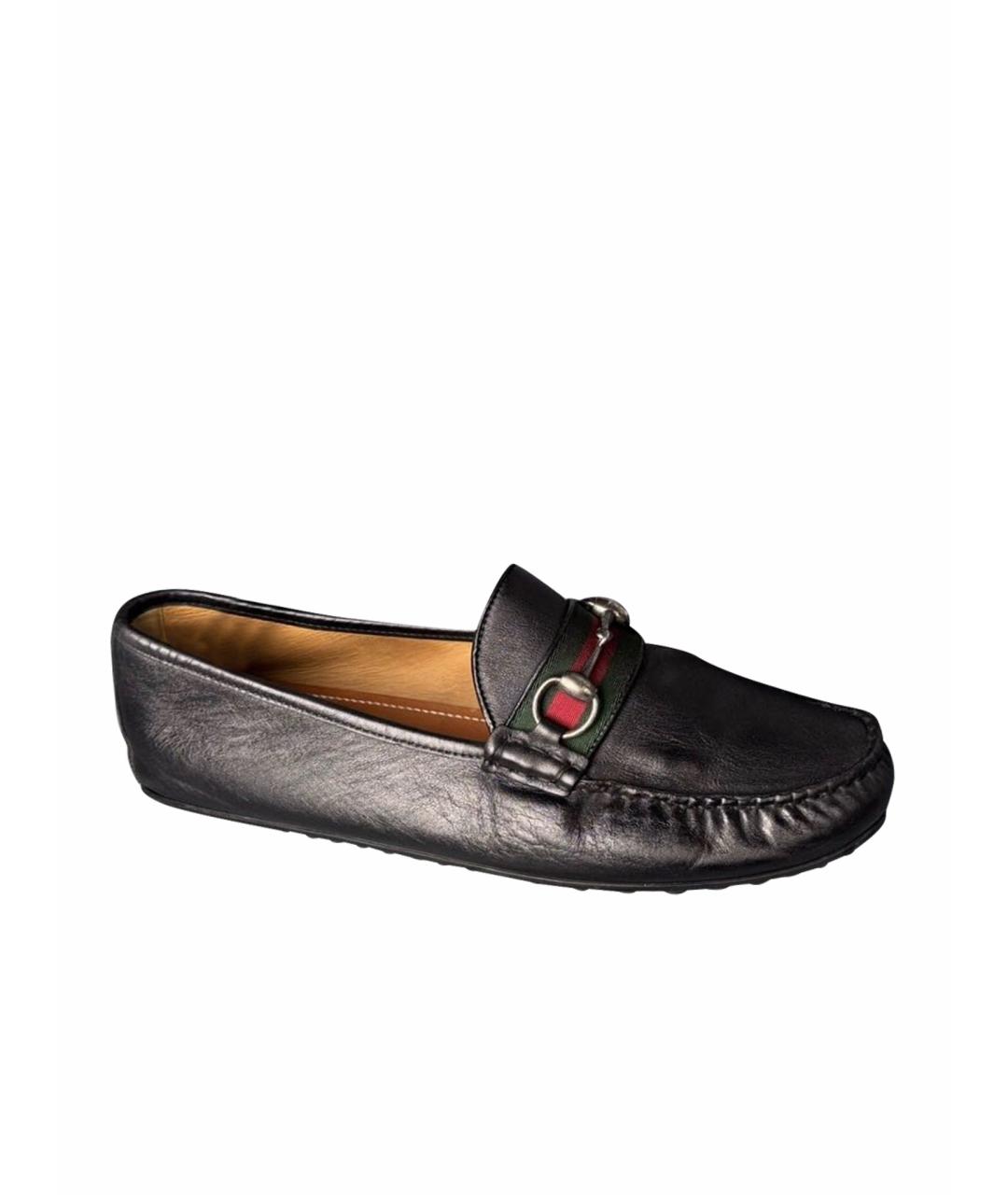 GUCCI Черные кожаные лоферы, фото 1
