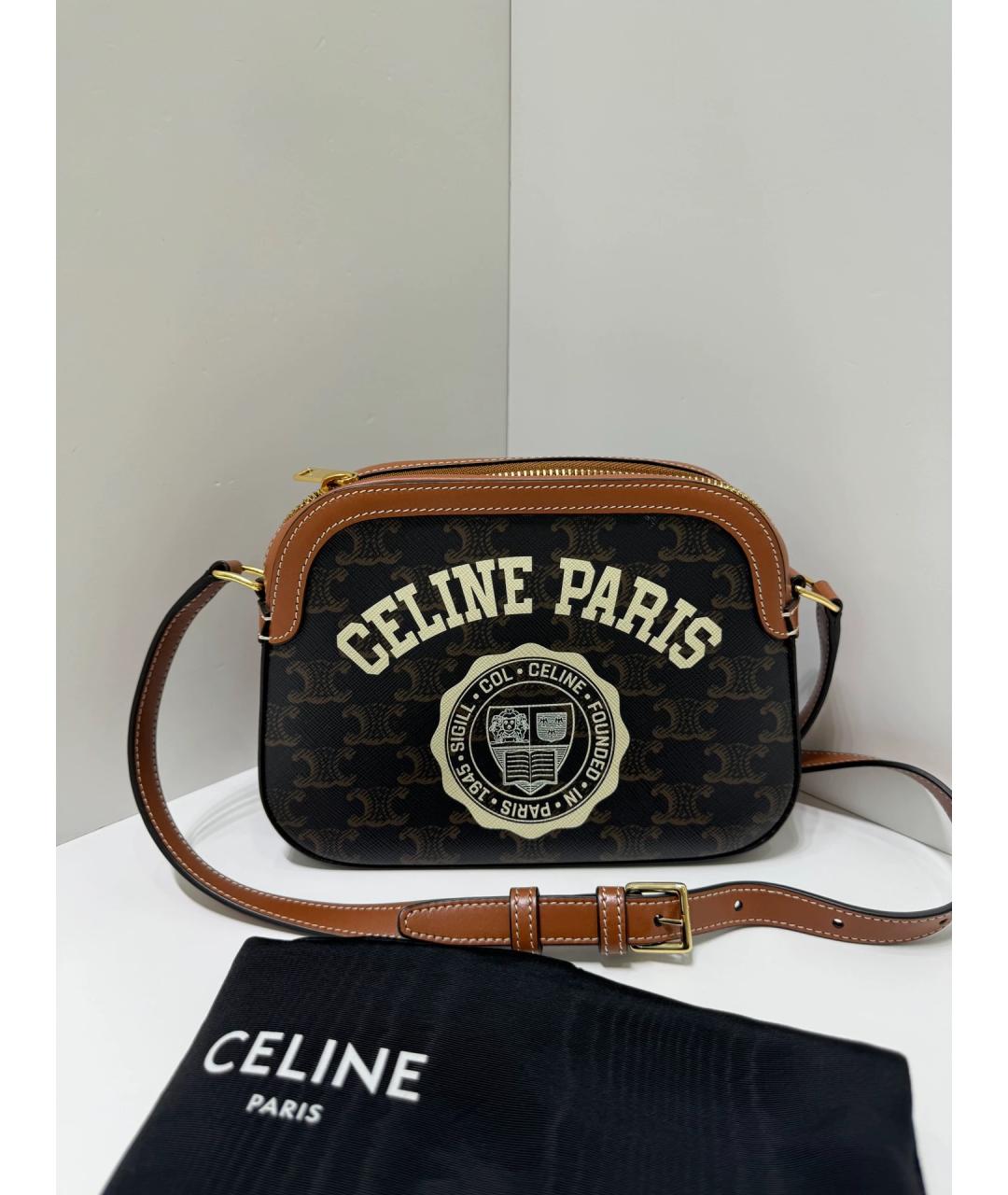 CELINE Коричневая кожаная сумка через плечо, фото 5