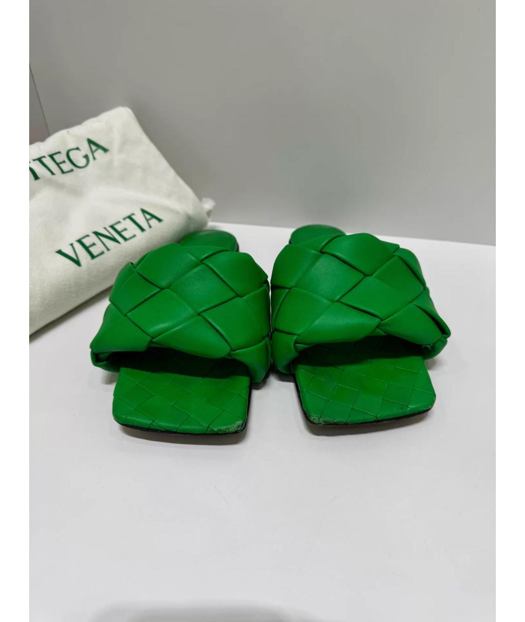 BOTTEGA VENETA Зеленые кожаные мюли, фото 4