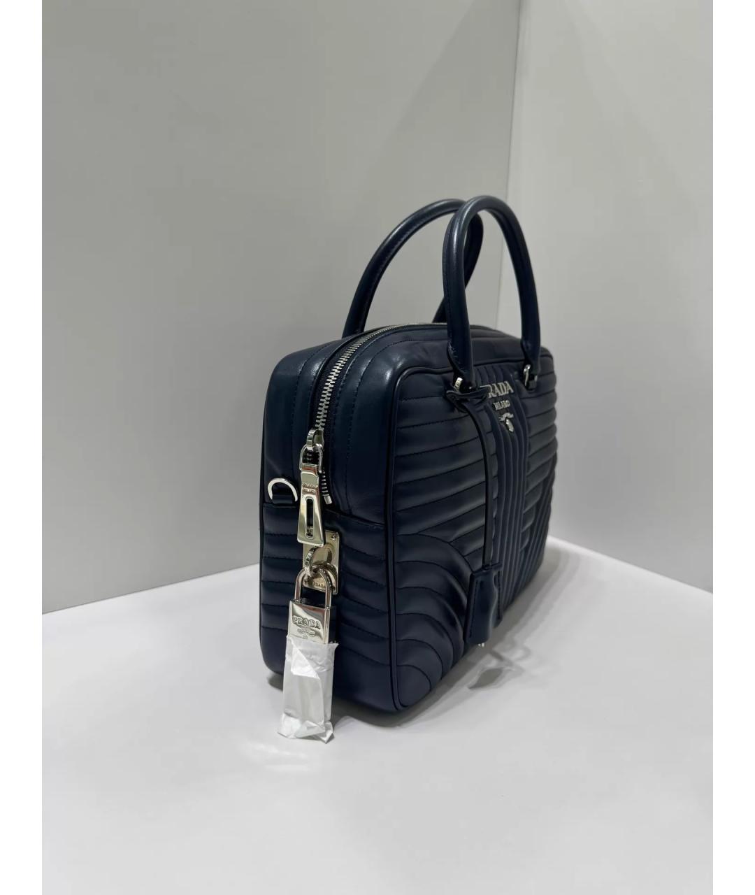 PRADA Темно-синяя кожаная сумка с короткими ручками, фото 5