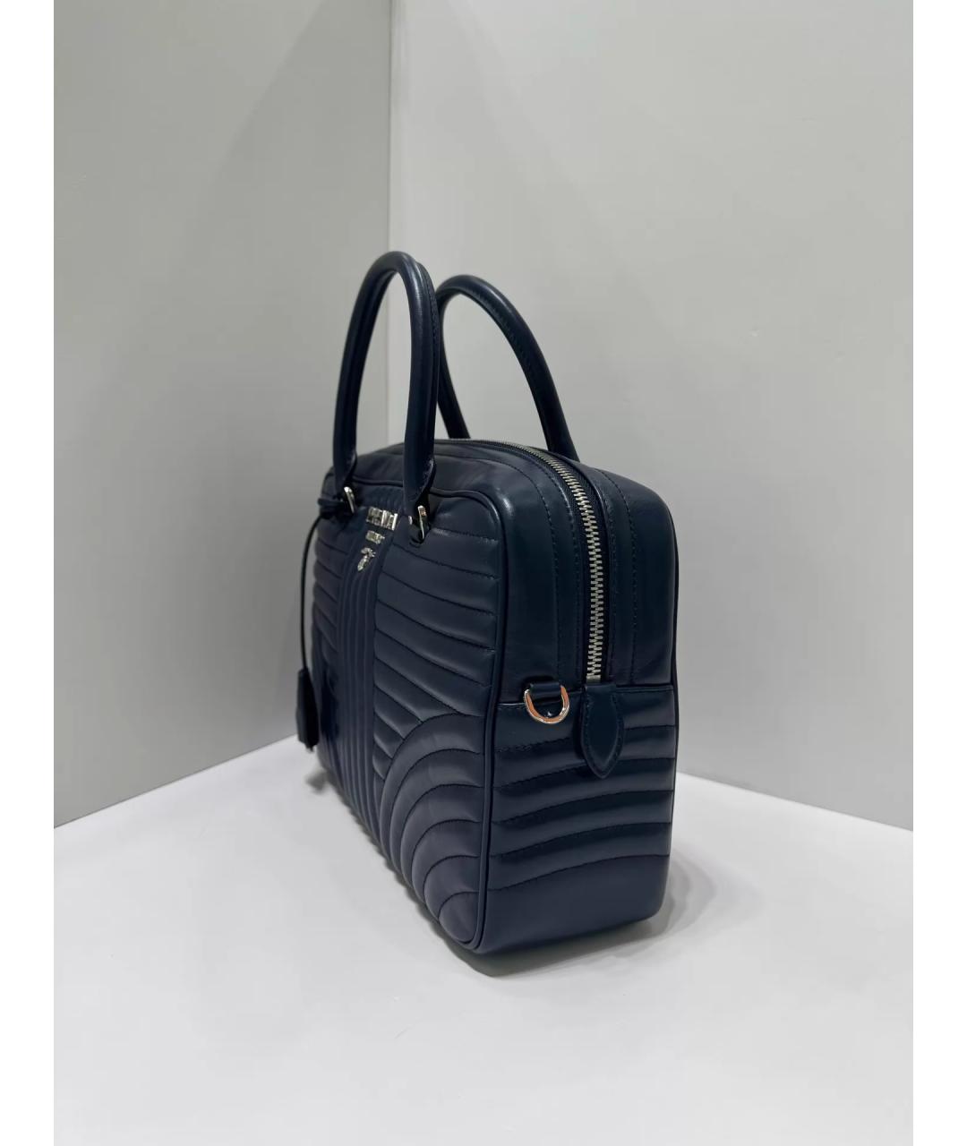 PRADA Темно-синяя кожаная сумка с короткими ручками, фото 3