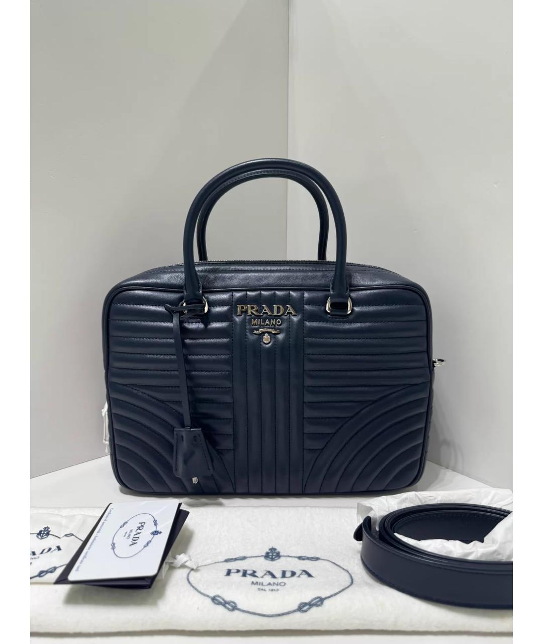 PRADA Темно-синяя кожаная сумка с короткими ручками, фото 7