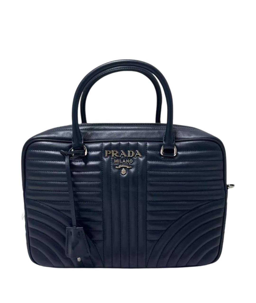 PRADA Темно-синяя кожаная сумка с короткими ручками, фото 1