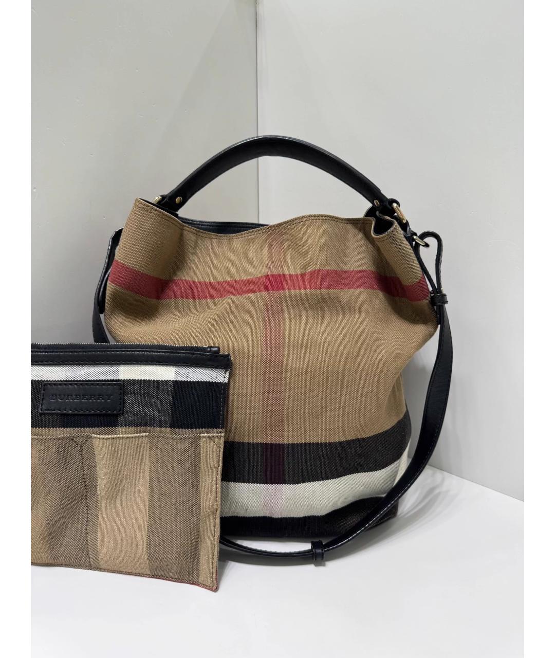BURBERRY Бежевая тканевая сумка с короткими ручками, фото 2