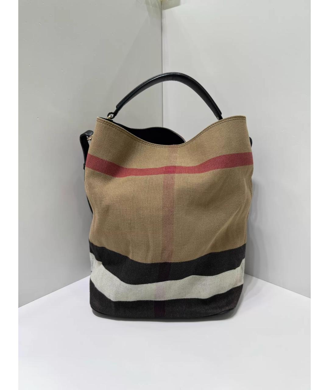 BURBERRY Бежевая тканевая сумка с короткими ручками, фото 5