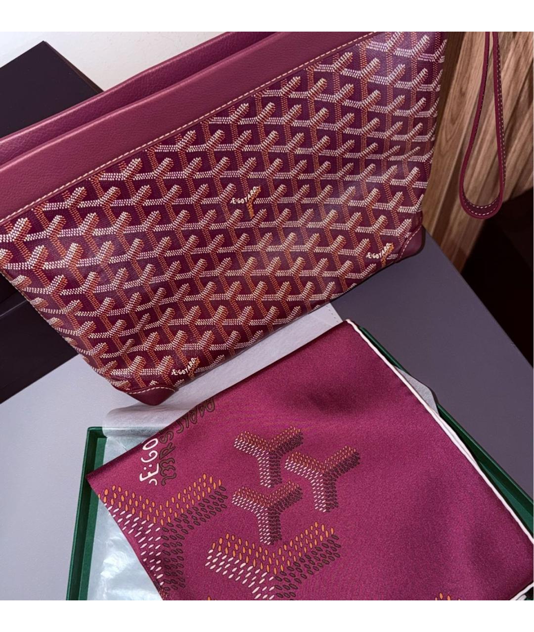 GOYARD Бордовая кожаная косметичка, фото 4