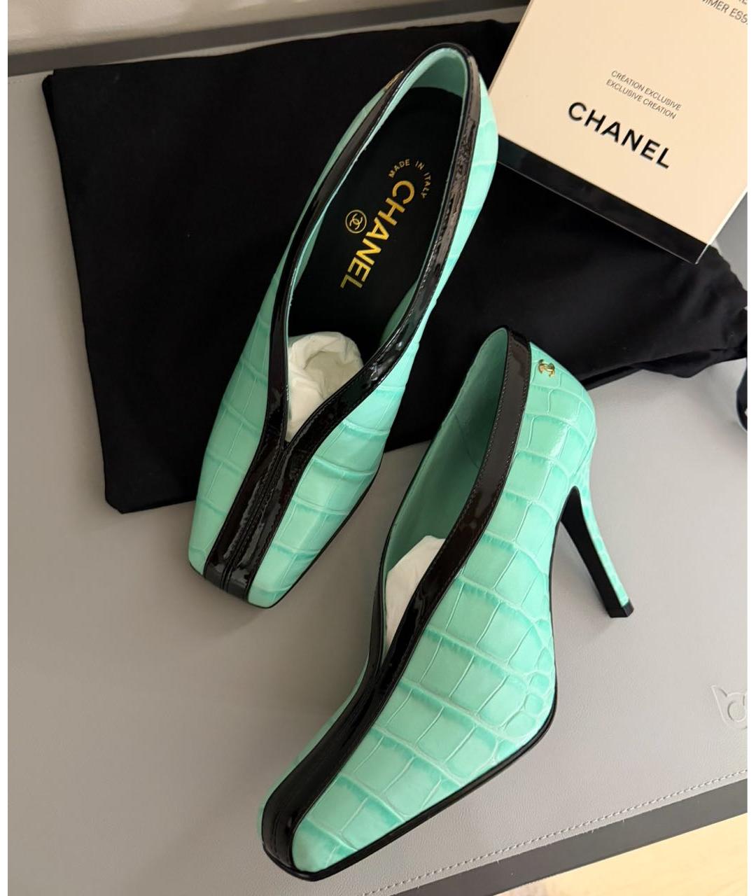 CHANEL Бирюзовые кожаные туфли, фото 4
