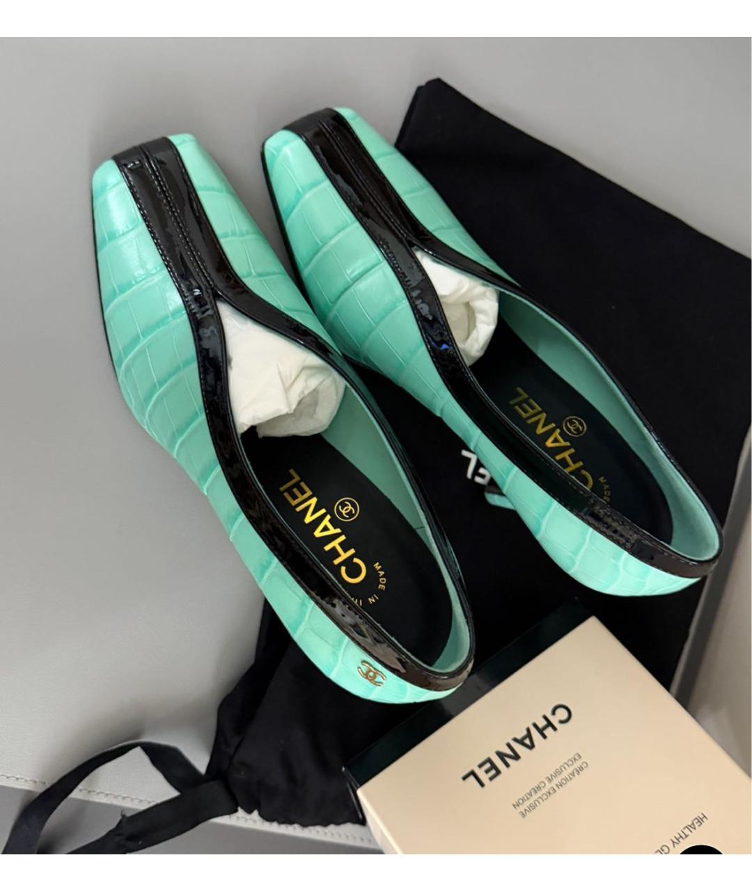 CHANEL Бирюзовые кожаные туфли, фото 3