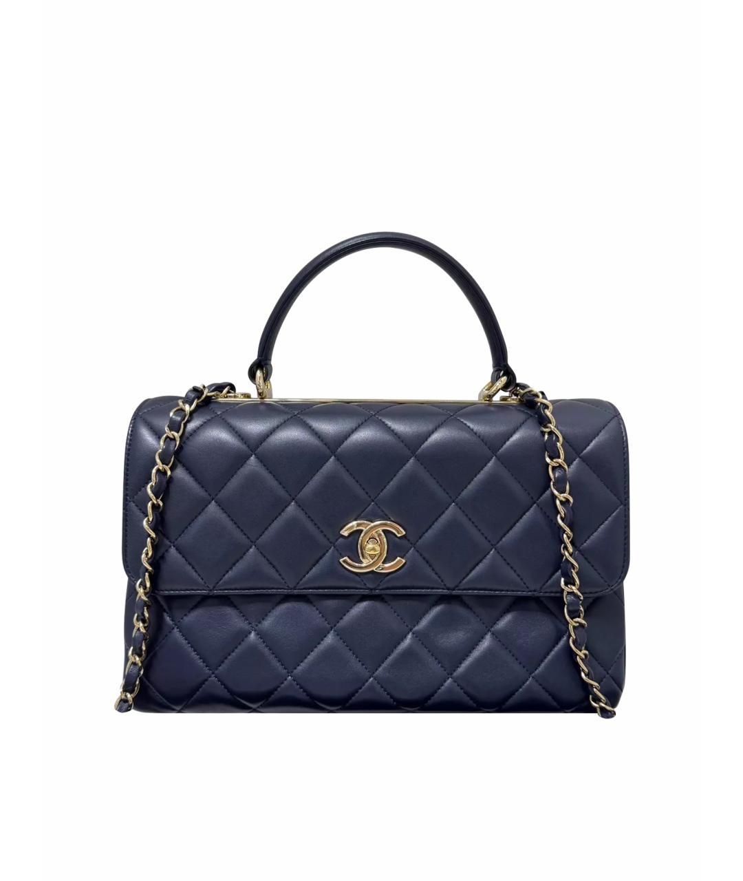 CHANEL Темно-синяя кожаная сумка с короткими ручками, фото 1